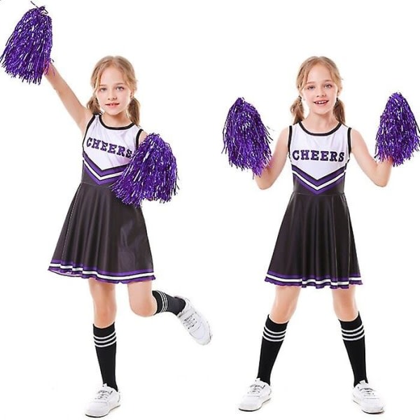 Kid's Girls School Party Cheerleader kostym Halloween musikalisk festkl?nning blå 150cm Cherry