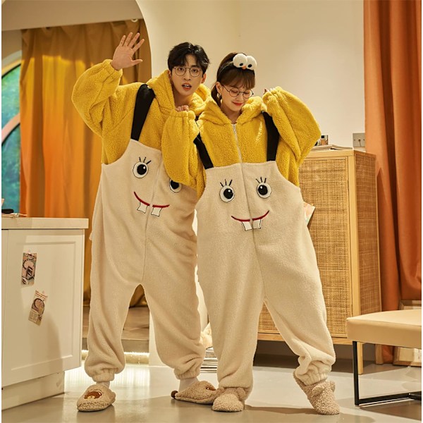 Onesies til kvinder, voksne, Kigurumi Onesies til mænd, pyjamas, fleece, dyr, jumpsuit, nattøj, Halloween kostume, jul, cosplay og fest Män - Svamp2 XL