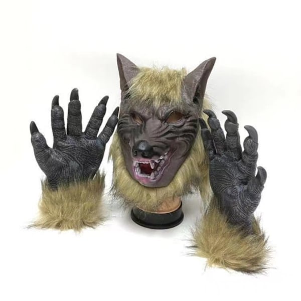 Halloween Ulvehoved Handsker Maske Rekvisitter Gyser Djævel Maskerade Rekvisitter Dyrehovedbeklædning Wolf Gloves