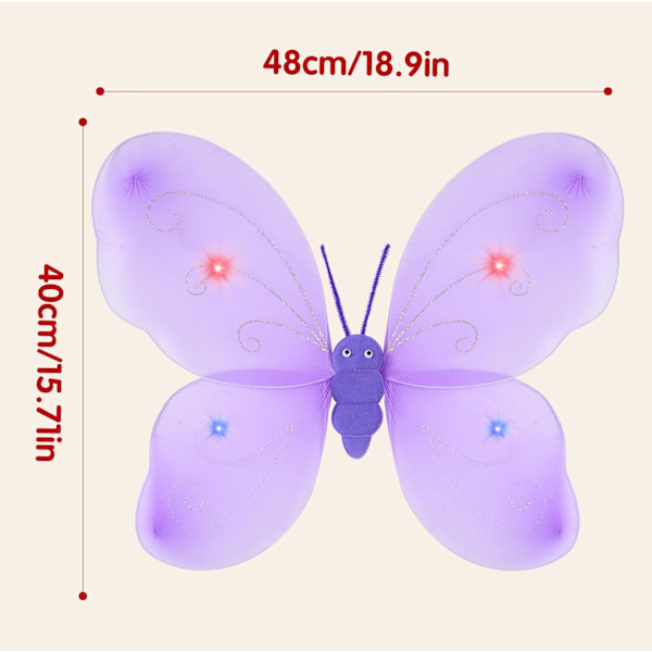 Lysende sommerfuglevinger til børn, fe-ture, fe-vinger til piger, sommerfuglekappe og vinger til børns karneval, fødselsdag, halloween, jule-rollespil