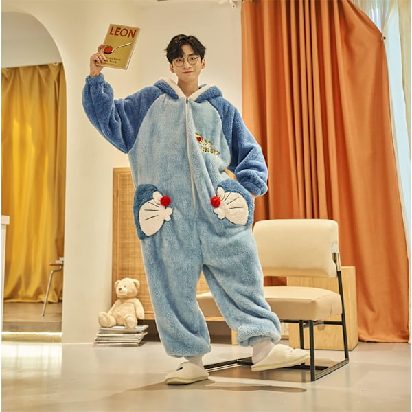 Onesies til kvinder, voksne, Kigurumi Onesies til mænd, pyjamas, fleece, dyr, jumpsuit, nattøj, Halloween kostume, jul, cosplay og fest Kvinnor - Doraemon L