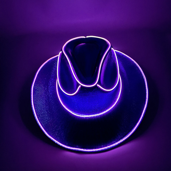 Halloween-perlehue carnival-hat LED trådløs fluorescerende farverig cowboy lysende hat laser fantasi cowboy hat Adult-Purple One Size