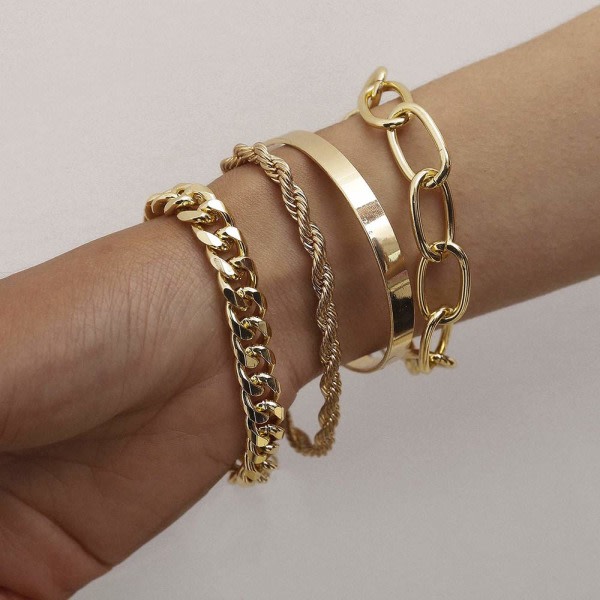 Guld Silver Chain Armband Set f?r kvinnor Justerbart mode Guld