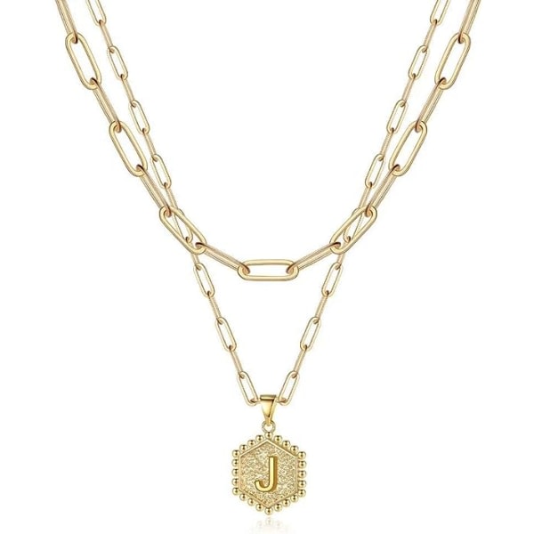 Snygga lagerhalsband f?r kvinnor Trendiga, 14K ?kta guldpl?terade gem Kedjehalsband S?t Hexagon Letter Pendant Initial Choker