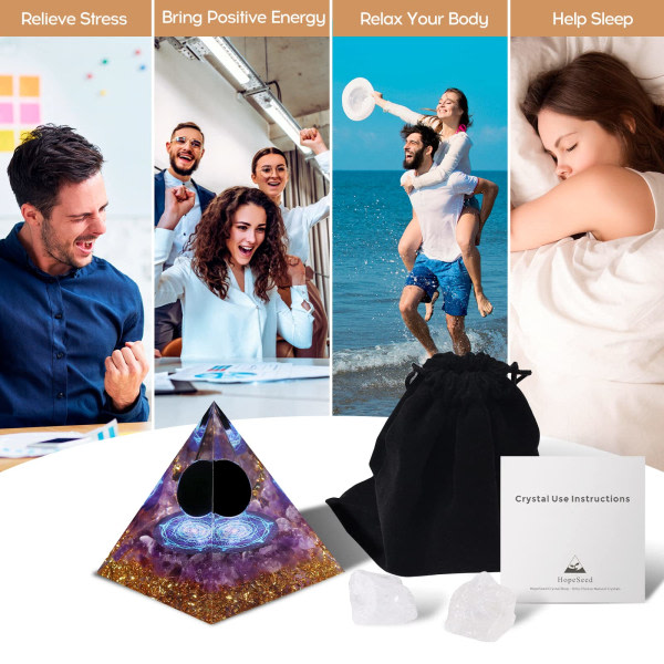 Pyramid ger positiv energi, kristall- och obsidianläkande kristallpyramid minskar stress, reiki, attraherar tur och ande Neutral färgboxförpackning YB08 Neutral color box packaging