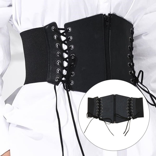 Korsettbälte för damer Brett elastiskt midjebälte i läder Black&Glitter