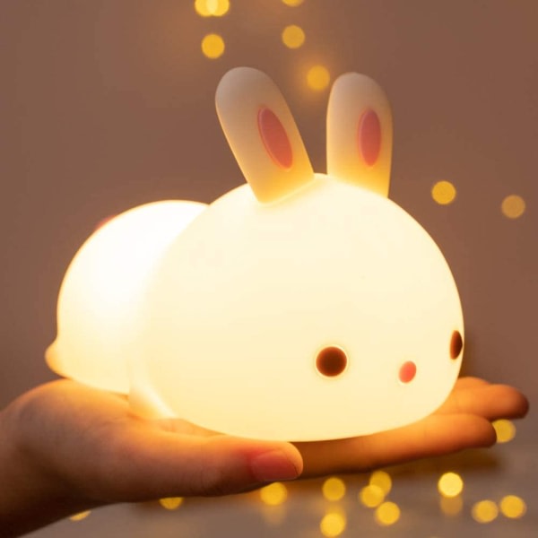 S?t Bunny Baby Nattlampa Barnlampa, 7 f?rgskiftande LED Portable Animal Silikonlampor, USB laddningsbara nattlampor Cherry