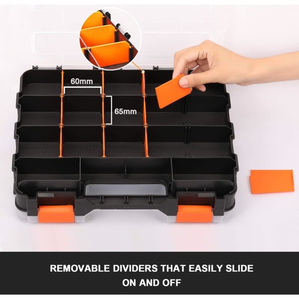 Svart/orange, 34-fack, dubbelsidig organizer med slagtålig polymer och anpassningsbar avtagbar, Excell