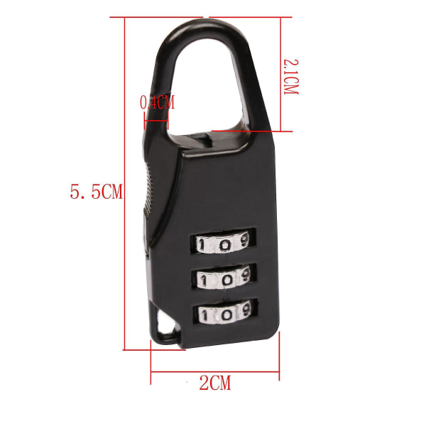 Mini 3 Dial Safe Number Code Hänglås kombinationslås (1 st, svart)