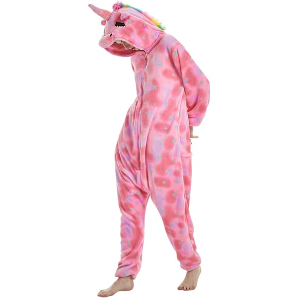 Vuxen Unisex Jumpsuits Kostym Djurkostym Dräkt Kick Suit Nattklänning Pyjamas Huvtröja Nattkläder Cosplay Cartoon Kigurumi Karneval Jul Halloween A-rosa enhörning L