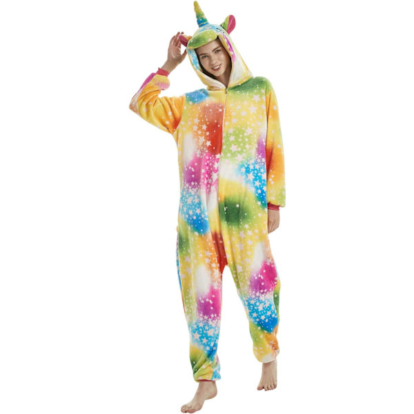 Voksen Unisex Jumpsuits Kostume Dyrekostume Dragt Kick Suit Natkjole Pyjamas Hætte Natbeklædning Cosplay Tegneserie Kigurumi Karneval Jul Halloween A-gult enhörning L