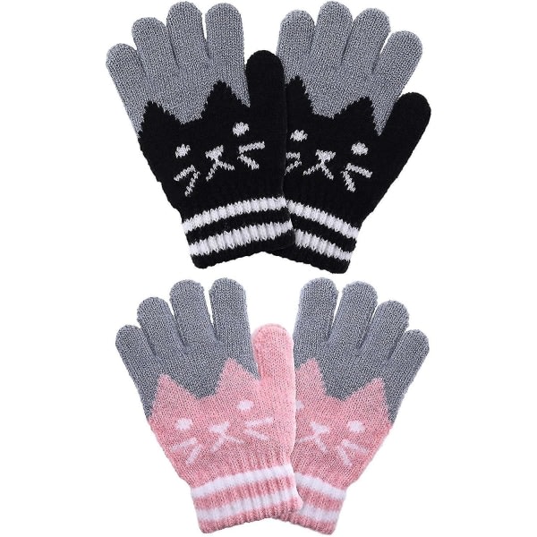 2 par Vinterhandskar f?r barn Helfingerstickade handskar Varma stretchiga vantar f?r pojkar, flickor, tillbeh?r
