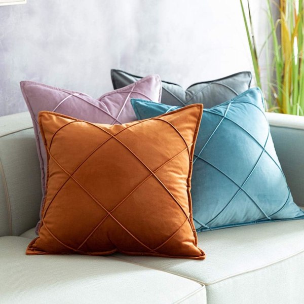 Sammetsdiamantm?nster fyrkantigt cover Mjukt fast strukturerat dekorativt case f?r soffa (orange, 20"x20")