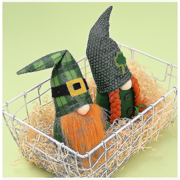 St. Patrick's Day Gnome Dekoration Green Leaf Festival Långbent rutig tygdocka Iris