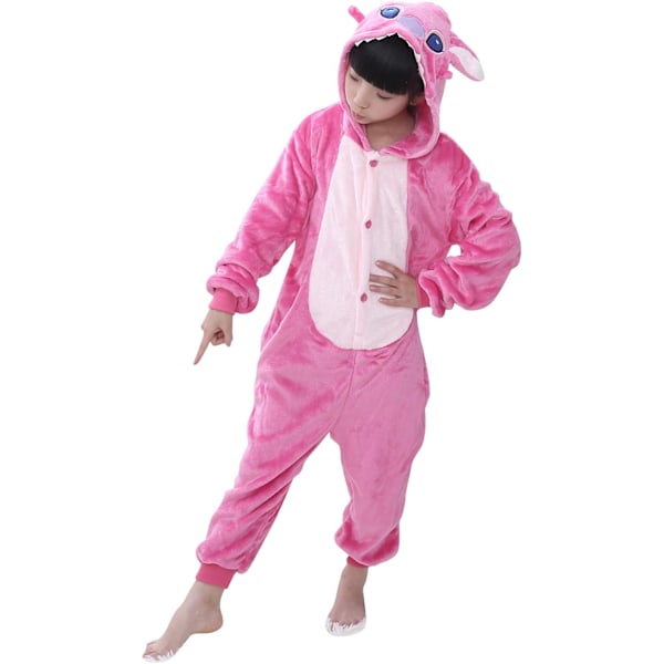 Barn unisex jumpsuit, 2023 kostymdjur onesie nattklänning pyjamas huvtröja cosplay kigurumi nattkläder jul halloween Rosa stygn 100