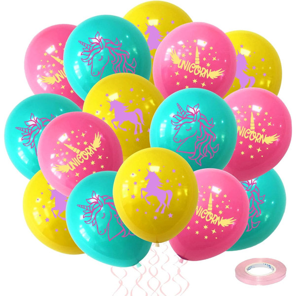 Unicorn festballonger dekoration, rosa kricka bl? gul Unicorn f?delsedag latex ballonger f?r flickor, Unicorn helium ballonger