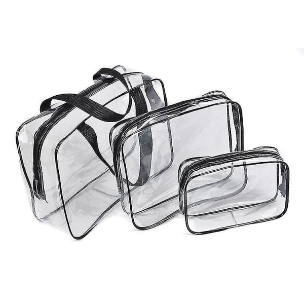 3 delar genomskinliga resväskor för toalettartiklar, vattentät genomskinlig plast kosmetiska sminkväskor, organizer