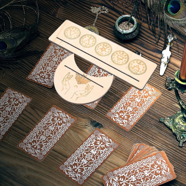 Tarotfäste i trä Trähållare för tarotkort Månformad tarotkortstativ rektangel för tarotkort altarstativ Häxa Spådomsverktyg för tarotaltardiv