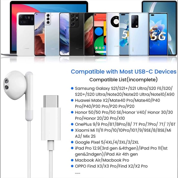 Huawei/Samsung USB-C H?rlurar Med Fj?rrkontroll Och Mikrofon