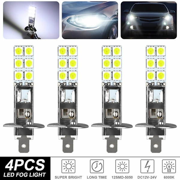 4 kpl H1 6000k Super White 80w Led -ajovalopolttimosarja sumuajovalot