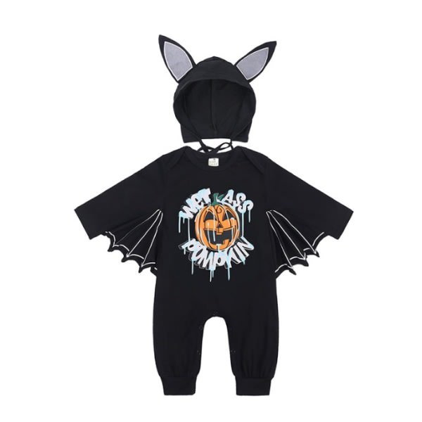 Baby Halloween Bat One-Piece Byxa Set svart vit M Cherry