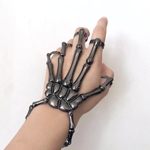 Steam Punk Armband Gothic Hand Skull Skelett Justerbar Silver Cherry