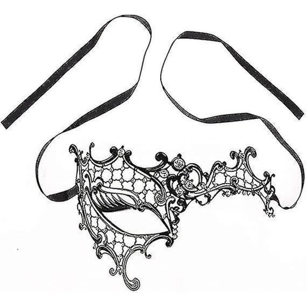 Maskeradmask venetianska masker, metallmaskeradmask för kvinnor Lasercut fest dammaskeradmask (1st, svart)