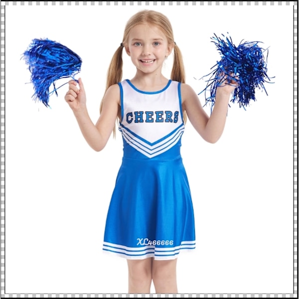 Cheerleadingdräkter för barn, förskoleflickor, cheerleadinguniformer, scenframträdanden, skolcheerleadingdräkter 蓝色+啦啦花 身高110cm