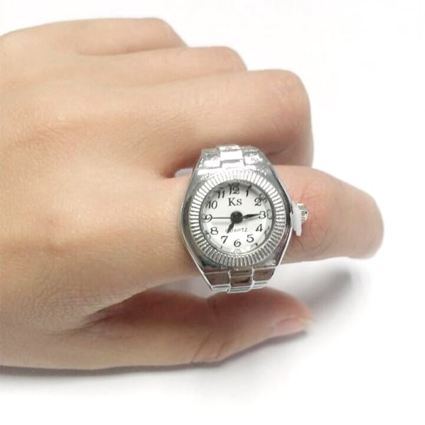 Kvinnor Dial Quartz Analog Watch Elastik Quartz Finger Ring Watch