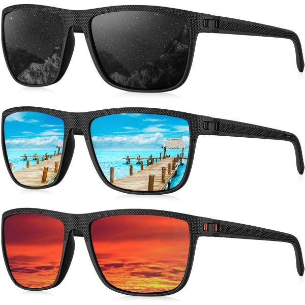 Polariserade solglasögon för män, lätta solglasögon med UV-skydd för att köra fiskegolf svart black