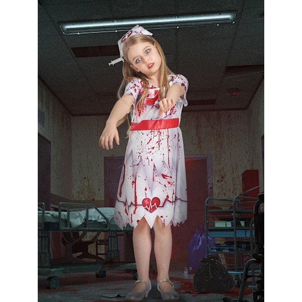 Zombie Halloween-kostume, piger drenge kvinder cheerleader high school fange brud sygeplejerske store børn fantasi outfit 24 barn sjuksköterska 7-8 ans