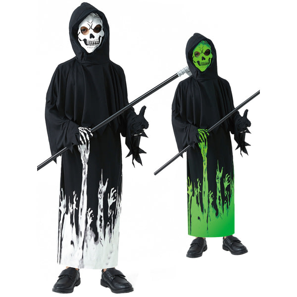 Skelett Halloween kostym barn med blodig yxa S Cherry