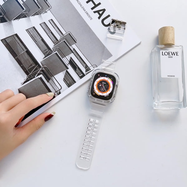 Gris Armband Armband Apple Watch 42mm 44mm 45mm, Crystal Armband de Sport och Silicone Souple Transparent iWatch för Apple Watch 8/7/SE/6/5/4/3