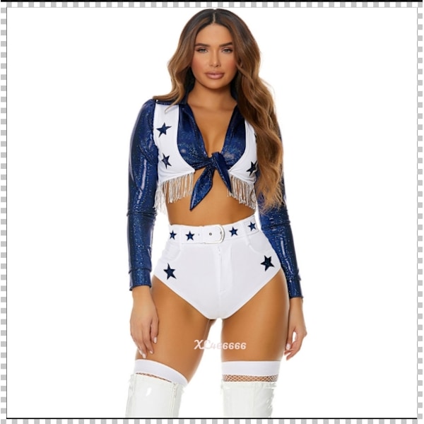 SL Sexy Stjerne Cheerleading Uniform Cheerleading Kostume Fodbold Fodbold Baby Performance Tøj 蓝白 M