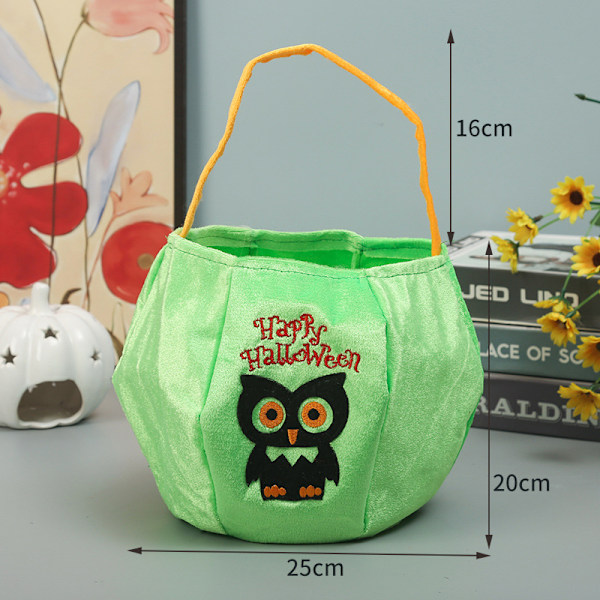 Halloween-karkkipussi, karkkipussi, kannettava kolmiulotteinen kurpitsapussi, lasten lahja, Halloween-rekvisiitta, Halloween-pussi R25 Green Owl One Size