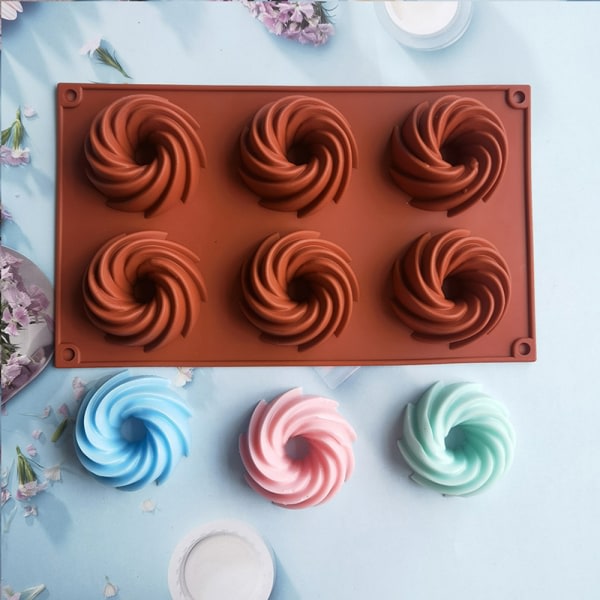 6 H?l Spiral Silikon Form Chokladmousse Pudding Dess