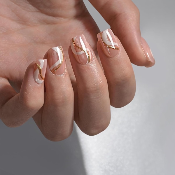 Press On Nails - Swirl Lim på naglar Falska naglar Korta Medium Supremely Fit & Natural Soft Gel Nails, White Swirl & Twister