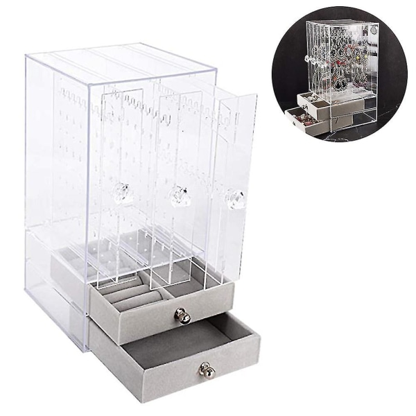 Smycken Organizer Box med 2 lådor och 3 akryl örhängen förvaring display hållare för ringar halsband armband