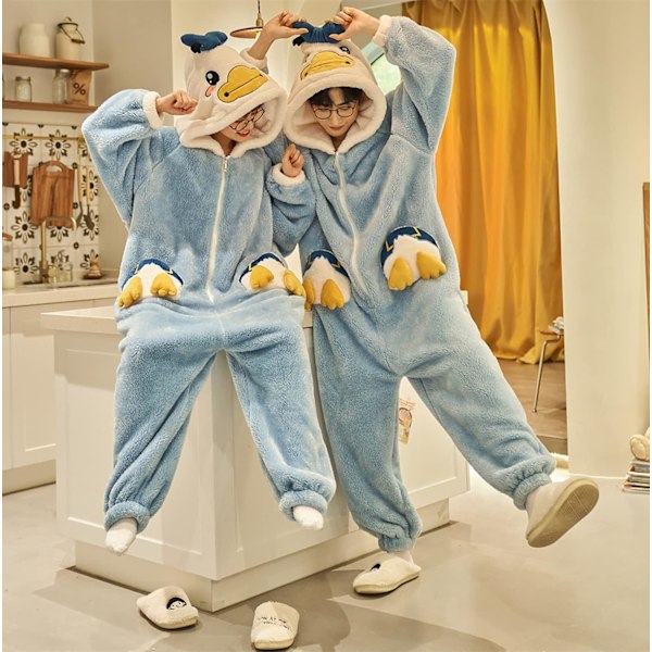 Onesies til kvinder, voksne, Kigurumi Onesies til mænd, pyjamas, fleece, dyr, jumpsuit, nattøj, Halloween kostume, jul, cosplay og fest Kvinnor - Anka M