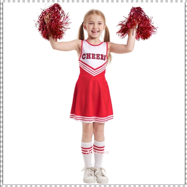 Lasten cheerleading-asuja, päiväkoti- ja vauvan tyttöjen cheerleading-asuja, lavanäytösten koulujen cheerleading-asuja 红色+啦啦花+球袜 身高110cm