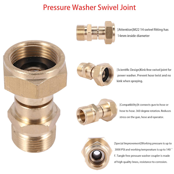 Tryksvømmerled til højtryksrenser, fri til slangefitting, anti-twist metrisk M22 14 mm forbindelse, 3000 psi