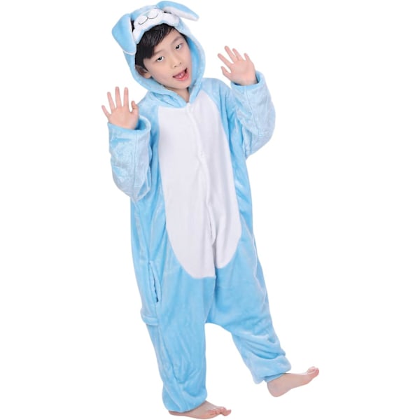 Lasten unisex-hyppyasu, 2023 eläinpuku onesie yöpaita pyjama huppuinen yöasu cosplay kigurumi yöasu joulu halloween bluerabbit 130