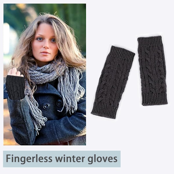 2 Par Halvfingerhandsker, Vinterstrikket Handsker til Mænd og Kvinder black + dark grey