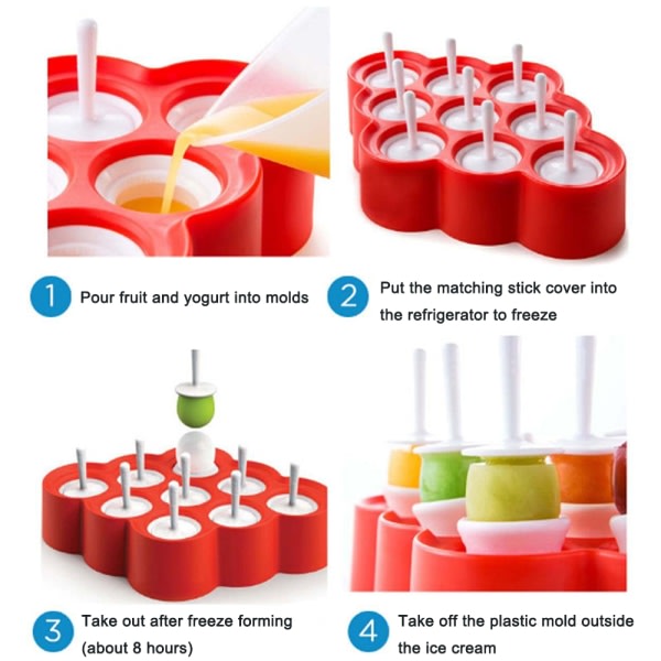 Mini Popsicle Molds, 9 Miniatyr Popsicle Molds med pinnar och droppskydd, enkel frig?ring BPA-fri