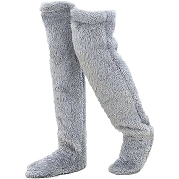 Teddy Legs Sokker, Koselige Sokker, Over Kneet Høy Fuzzy Plush Slippers Sokker, Varme Over Kne Sko, Fuzzy Legs, Lange Fuzzy Sokker grey