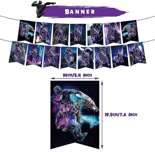 Black Panther Tema Fødselsdagsfest Dekorationer Balloner Banner Kage Dekorationer Sæt [ege] (FMY)