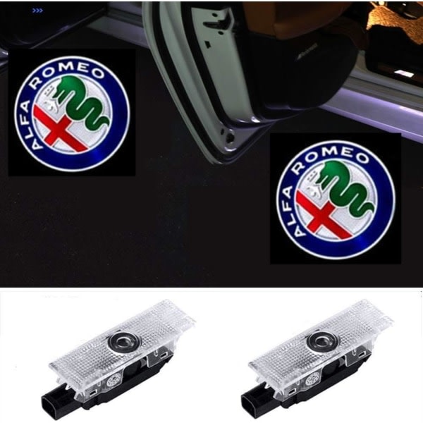 2-pack bild?rrslampor Logotyp Projektor Sp?kljus Puddle Lights V?lkommen Emblem Lampa f?r Alfa Romeo Stelvio (2017-2018) Giulia (2017-2018)