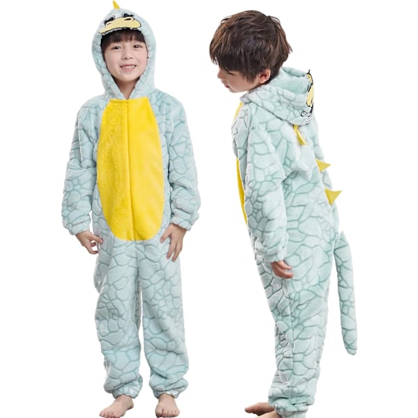 Barn Dino Drakt Drak Hetteskjorte Jumpsuit Unisex Grønn 4-6 År