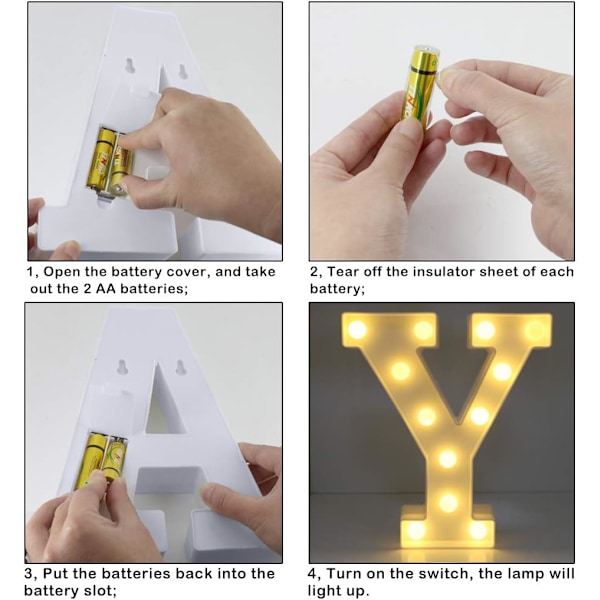 LED-bokstäver för dekoration till födelsedag och bröllop, batteridrivna (Y) Y