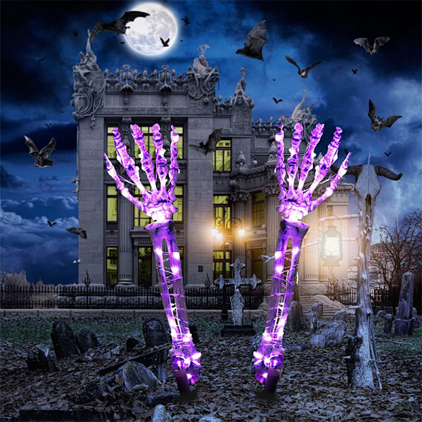 Halloween-dekorasjon, skalle på bakken, simulert skalle, rekvisitter til spøkelsesfestivalen, hage-skallepynt, tredelt skalle - FCL Skull glowing three-piece set purple